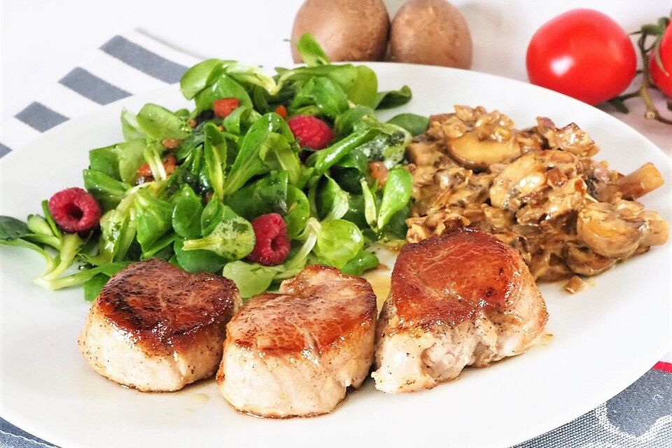 Schweinefilet mit Senf - Champignons