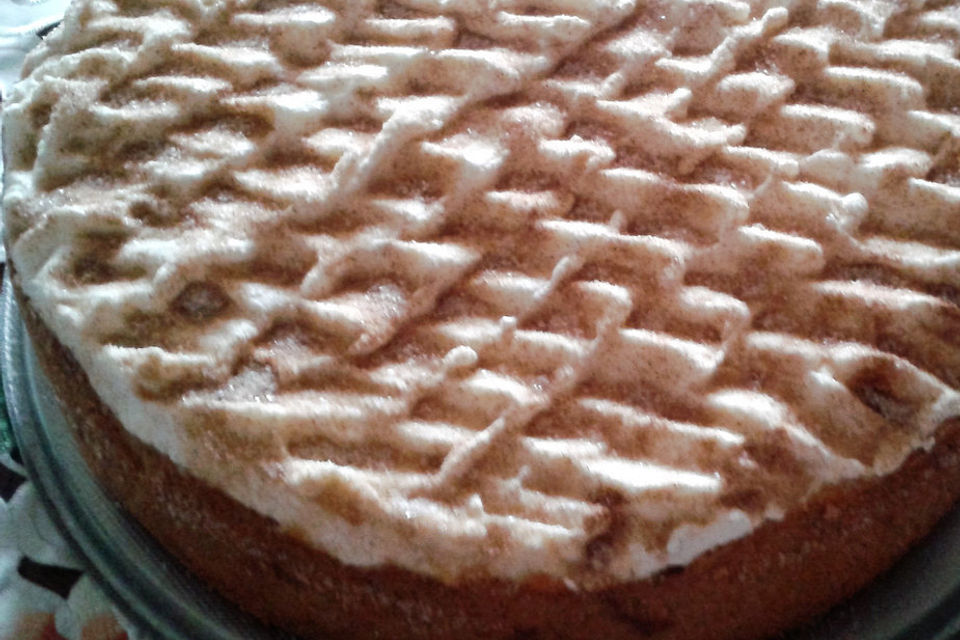 Apfelkuchen mit Sahne - Zimt - Haube