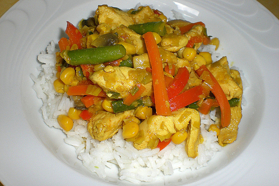 Indische Gemüsepfanne mit Huhn