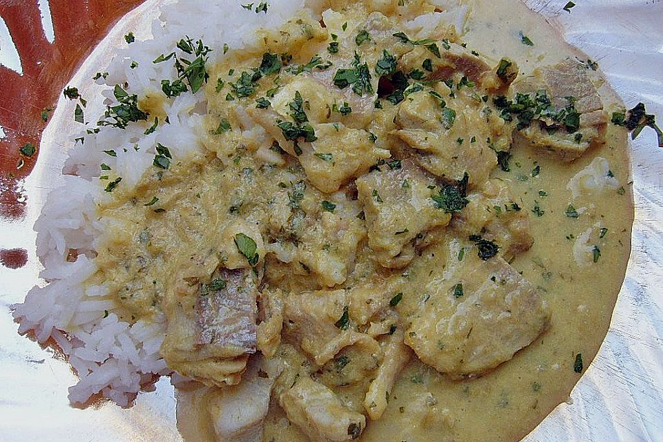 Fischcurry mit Rhabarber