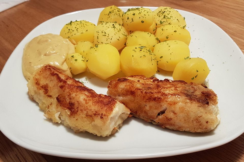 Kabeljaufilet mit Senfsoße und Petersilienkartoffeln