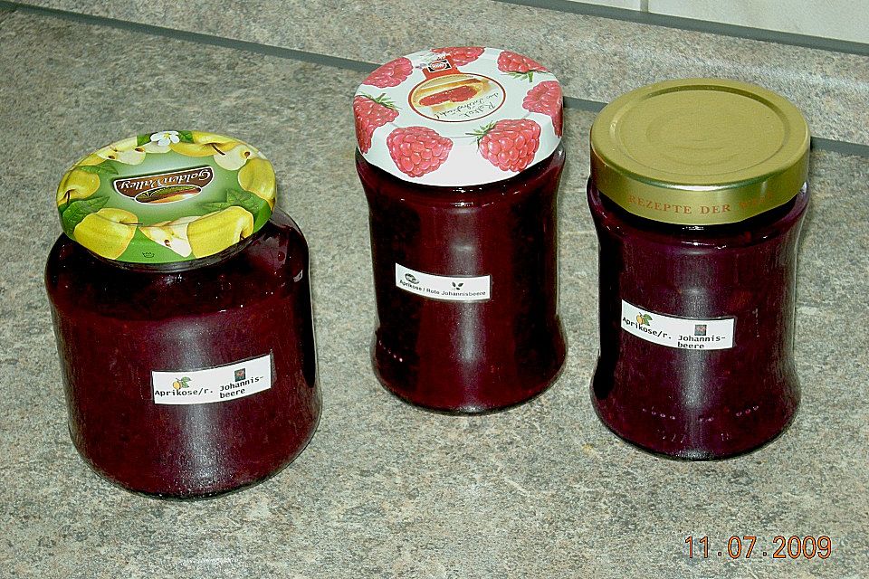 Aprikosenmarmelade mit roten Johannisbeeren