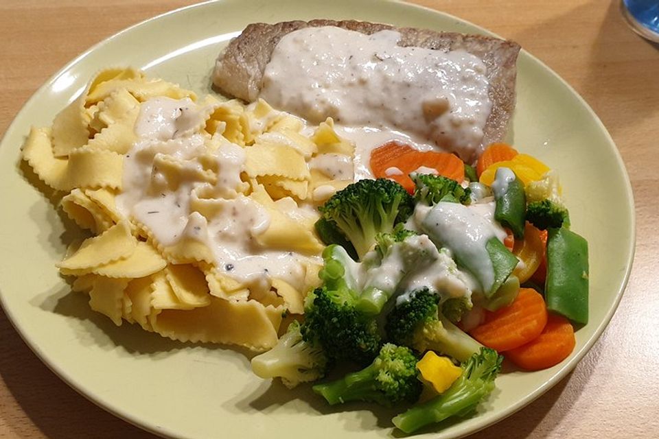 Pangasiusfilet mit Sahne - Knoblauch - Soße