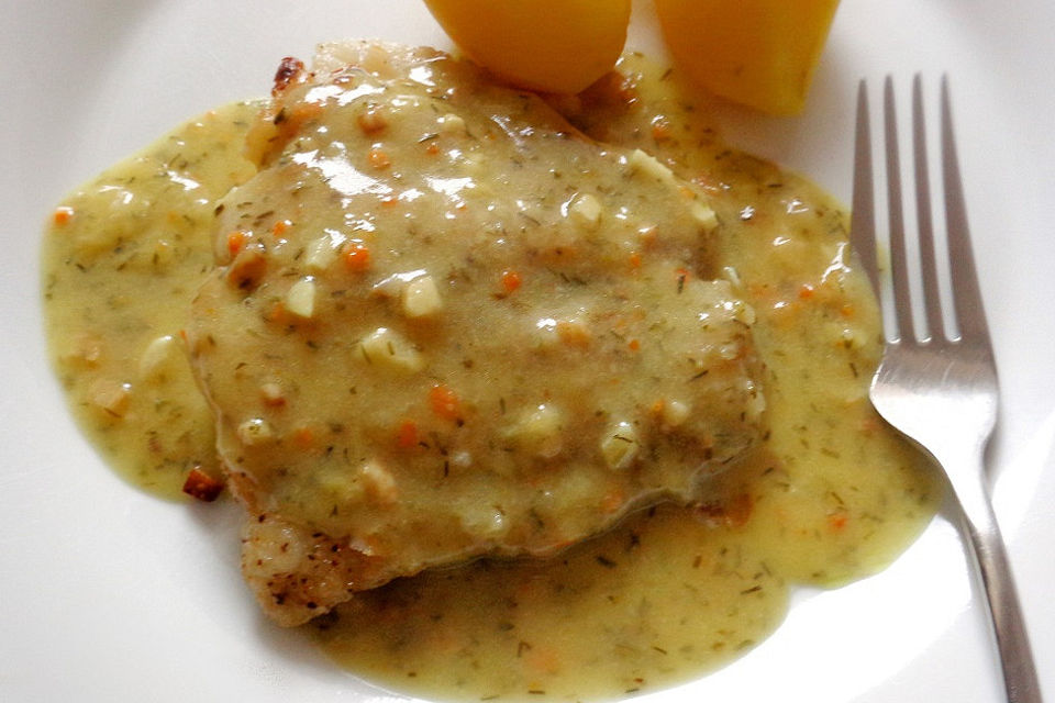 Pangasiusfilet mit Sahne - Knoblauch - Soße