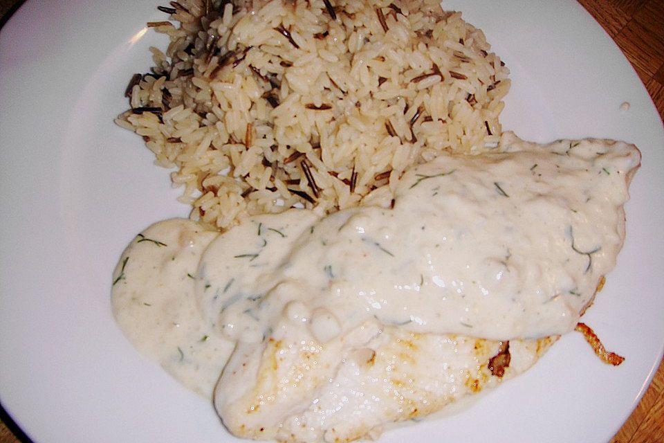 Pangasiusfilet mit Sahne - Knoblauch - Soße