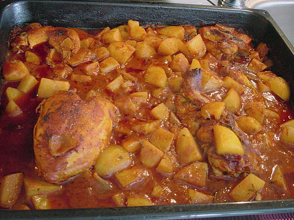 Hühnchen mit Rosmarinkartoffeln in Tomatensoße von Fledderchen| Chefkoch