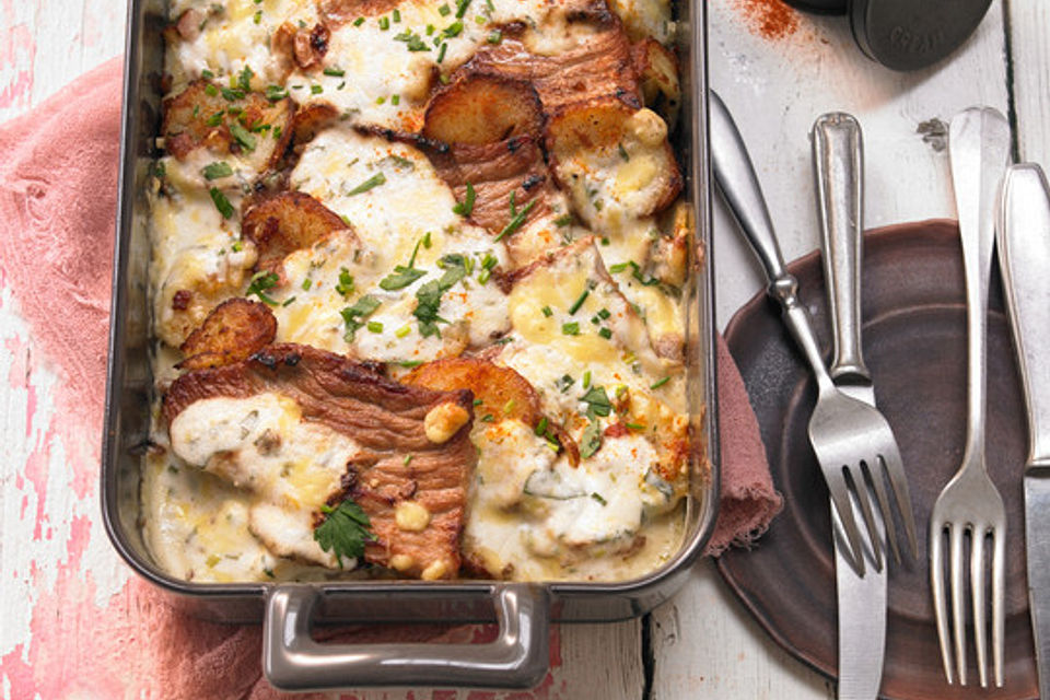 Bratkartoffelauflauf mit Schnitzel