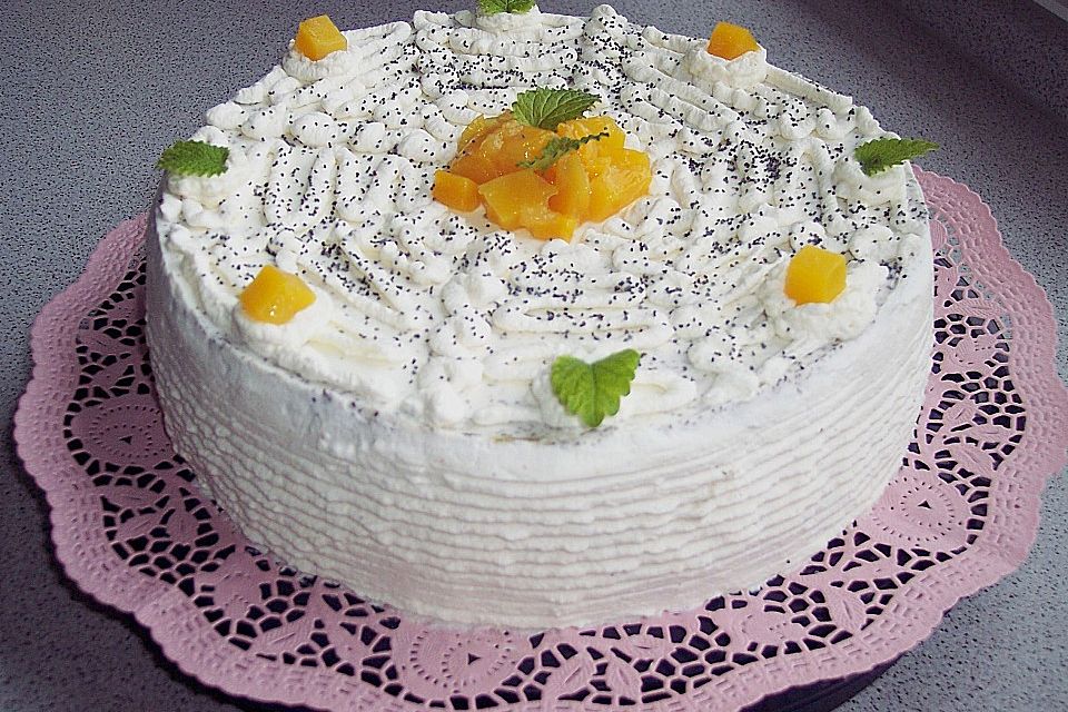 Quark - Mohn - Mango - Torte