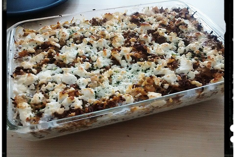 Sauerkrautauflauf mit Gehacktem und Feta