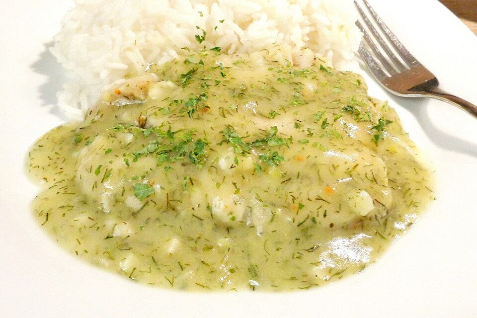 Seelachsfilet in Kräutersoße