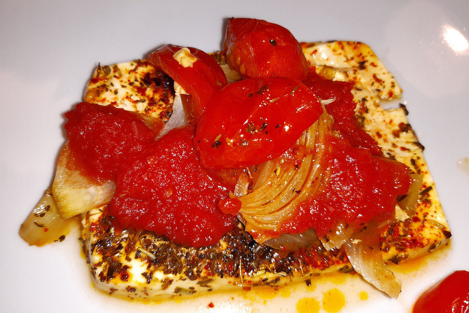 Schafskäse mit Tomaten aus dem Ofen