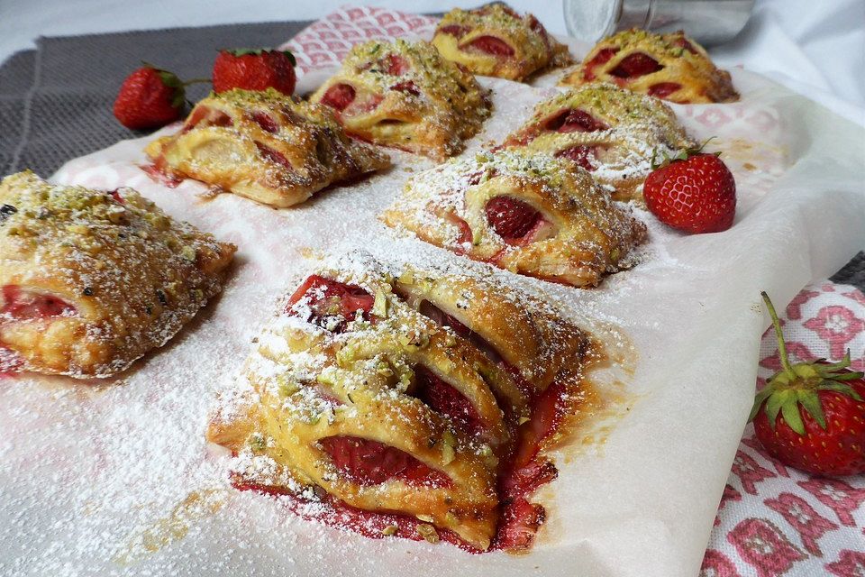 Blätterteigtaschen mit Pudding - Erdbeer - Füllung