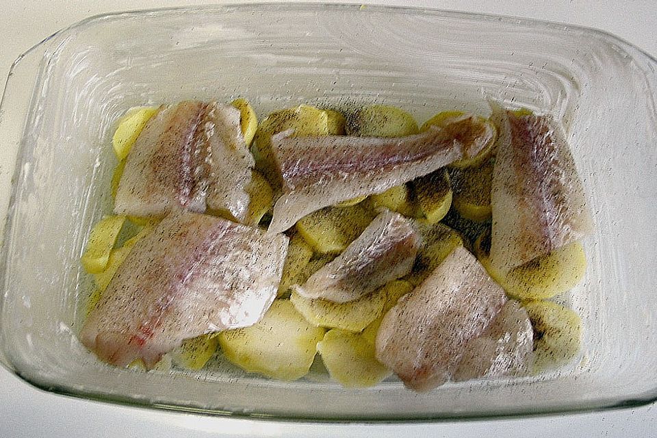 Kartoffel - Fisch - Auflauf mit Spinat