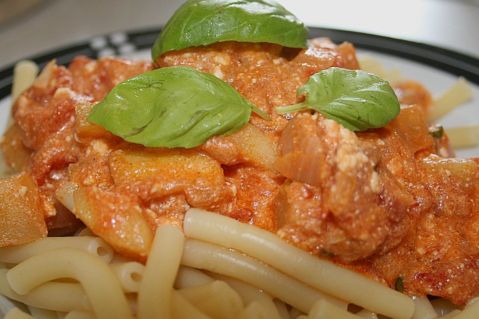 Pasta mit Schafskäse - Tomaten - Sauce