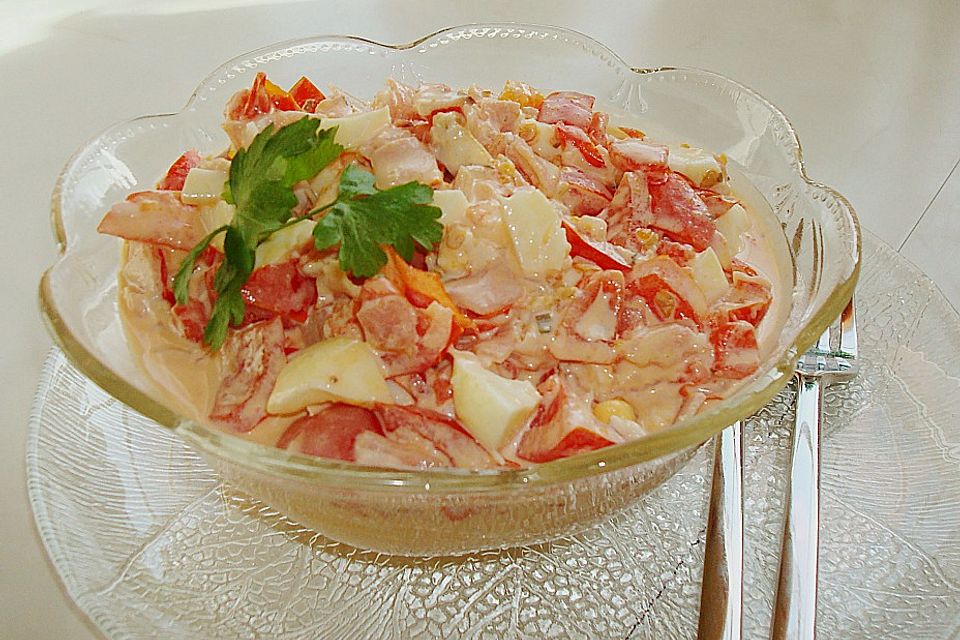 Eiersalat mit Schinken und Tomate