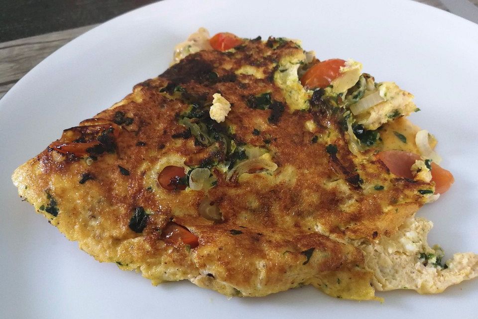 Omelette mit Blattspinat und Tomaten