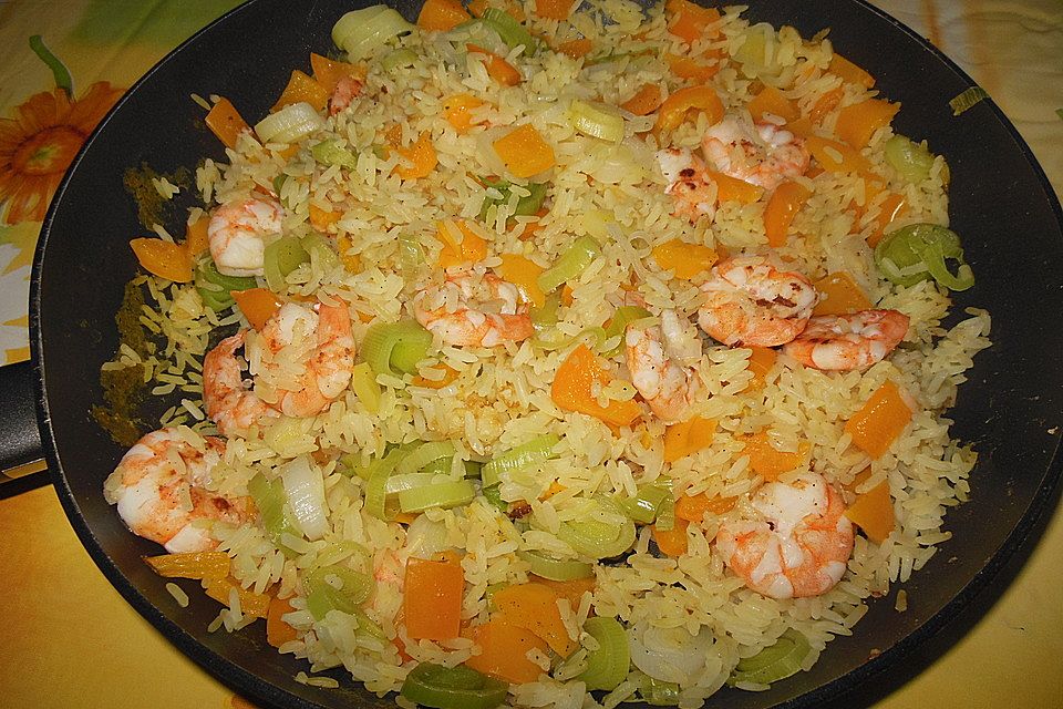 Scampi - Reis - Pfanne