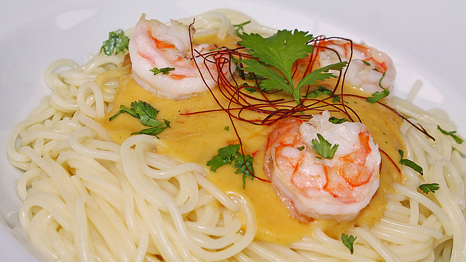 Linguine mit Mango - Chili - Sauce und Riesengarnelen von garfield2