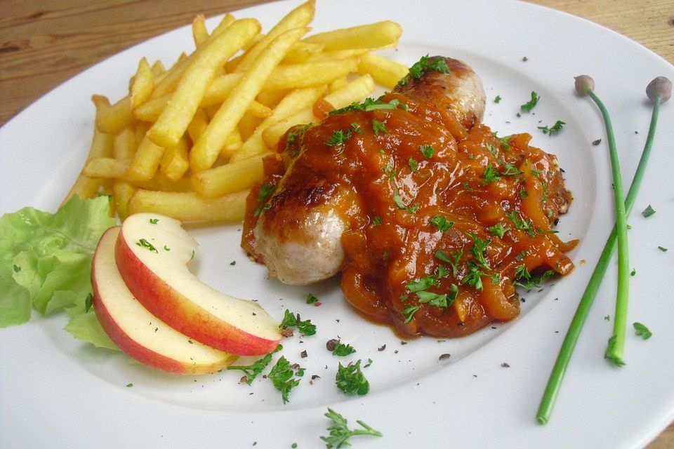 Bratwurst mit Zwiebel-Curry-Soße