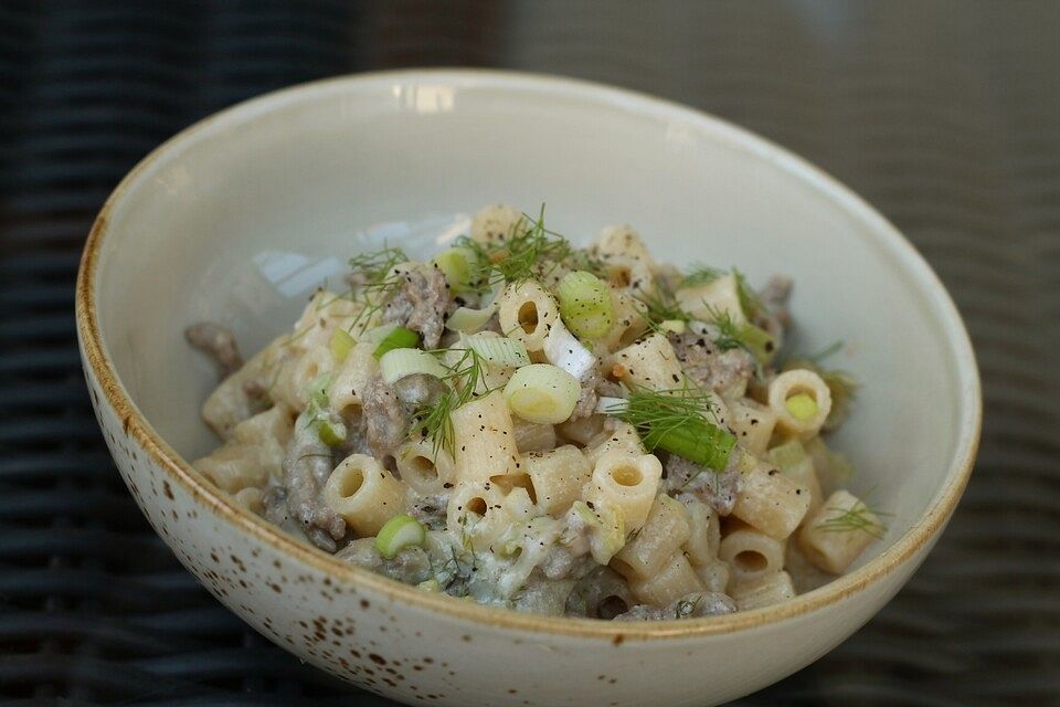 Spaghetti mit Lauchzwiebel - Hackfleisch - Sauce