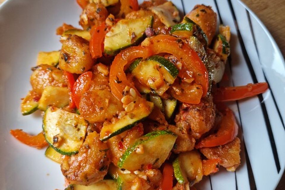 Gnocchi-Salat mit Zucchini und Paprika