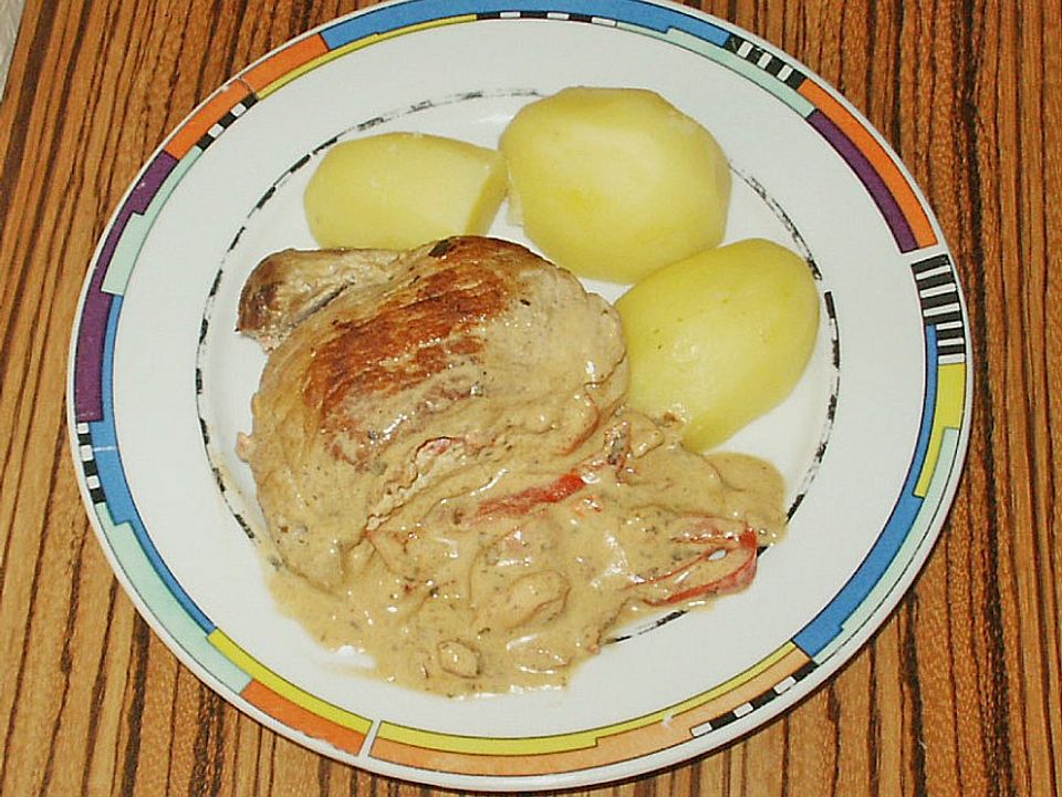 Gefüllte Schnitzel mit Frischkäse und Paprika von Daniela1979| Chefkoch