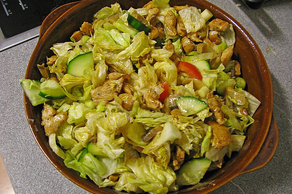 Bunter Salat mit Hähnchenbruststreifen