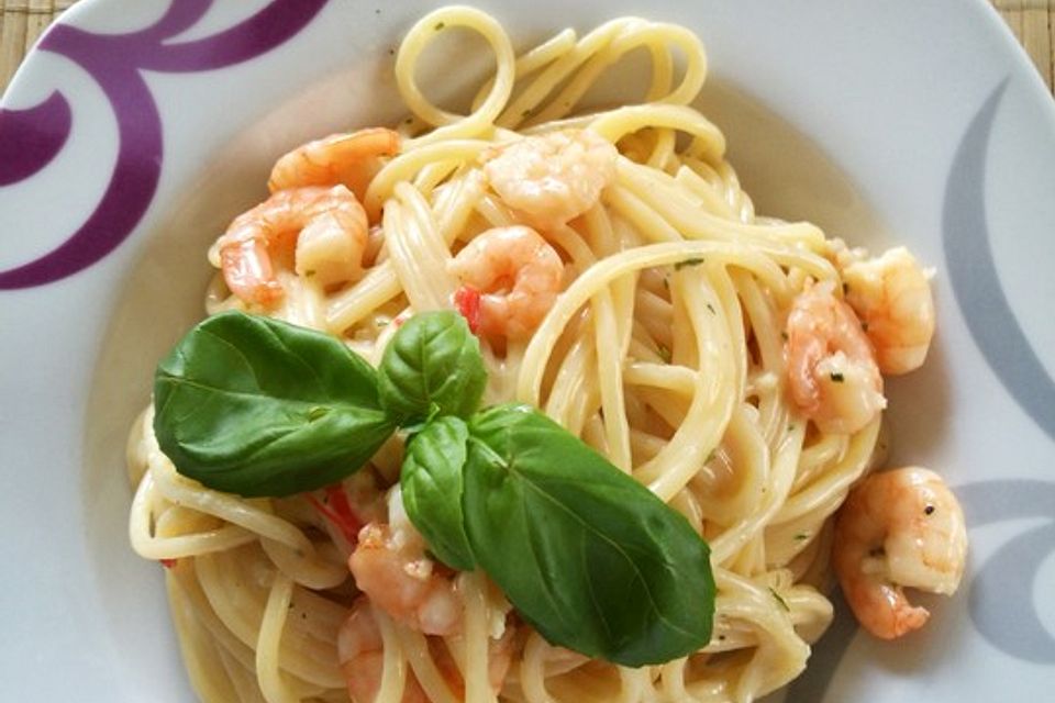 Spaghetti mit scharfer Garnelen - Sahne - Soße