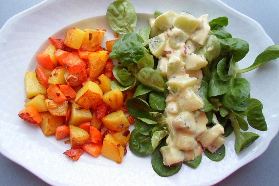 Feldsalat mit Vinaigrette und lauwarmen Bratkartoffeln