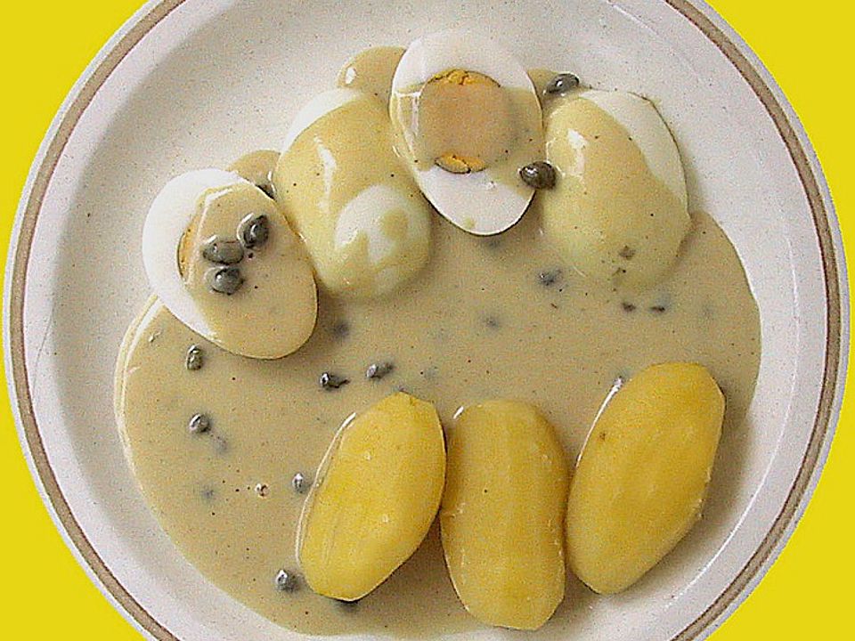 Senf - Kapernsoße mit Ei und Pellis| Chefkoch
