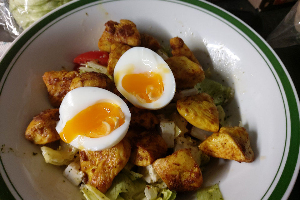 Bunter Salat mit scharfen Putenstreifen