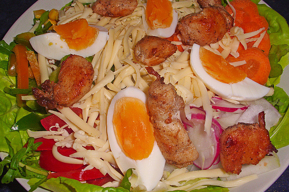 Bunter Salat mit scharfen Putenstreifen