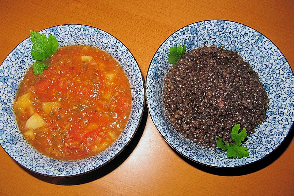 Belugalinsen mit Tomatenchutney