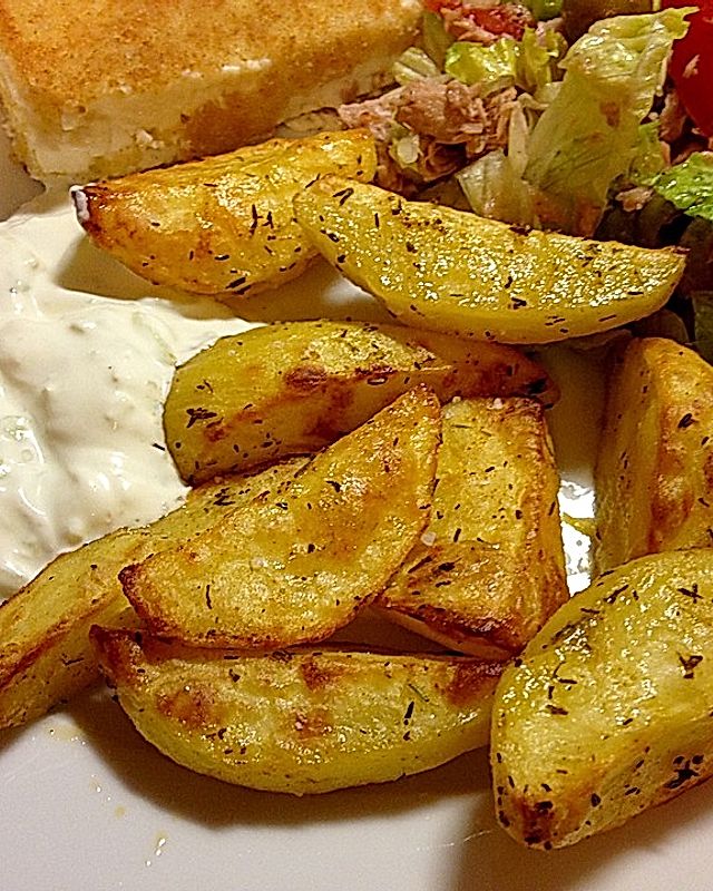 Gebackene Kartoffelspalten griechische Art