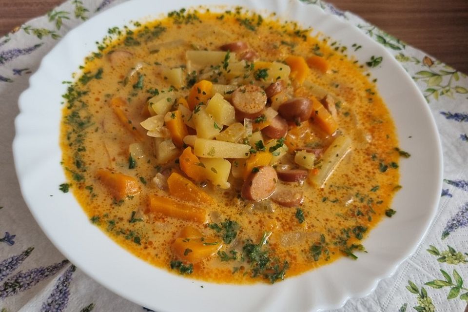 Möhrensuppe mit Wiener Würstchen