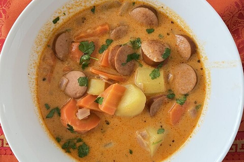 Möhrensuppe mit Wiener Würstchen