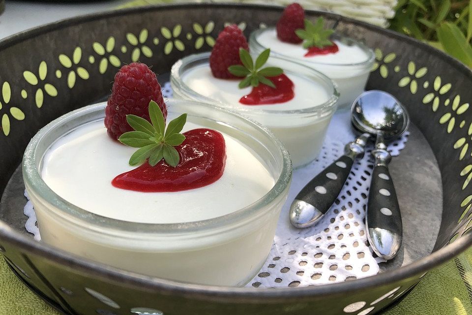 Limetten - Joghurt - Mousse mit Himbeeren