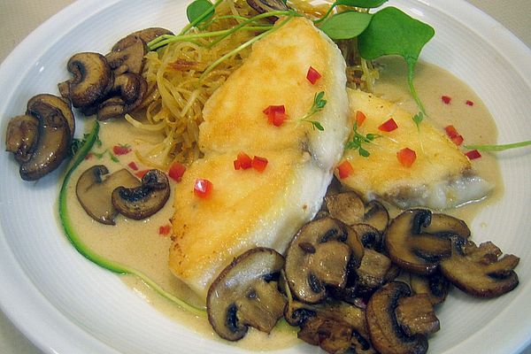 Butterfisch mit gebratenen Champignons