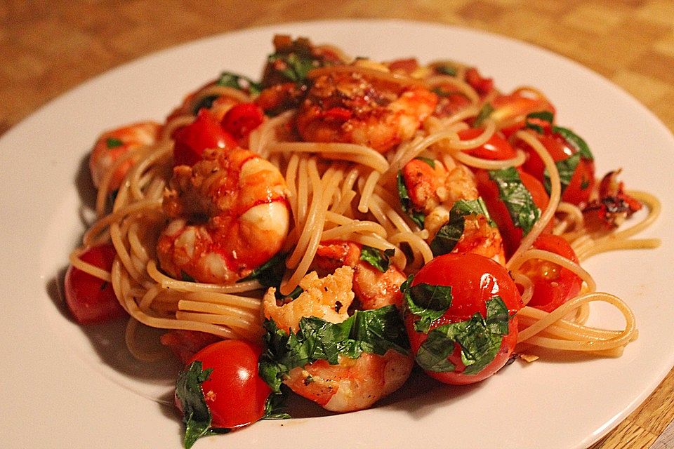 Spaghetti mit Garnelen