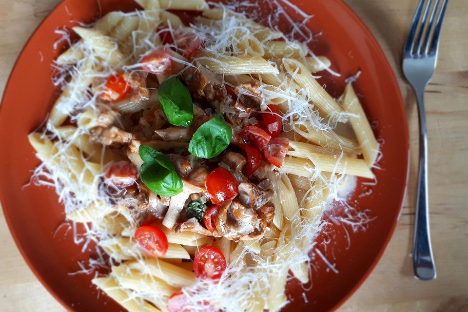 Tortiglioni in italienischer Pfifferling-Sahne-Sauce