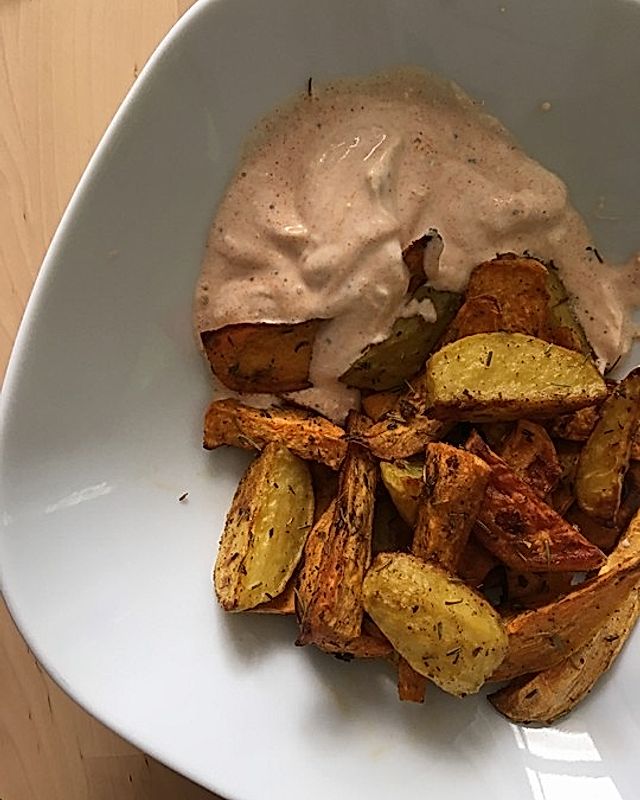 Potatoe Wedges mit Paprika-Frischkäse-Dip