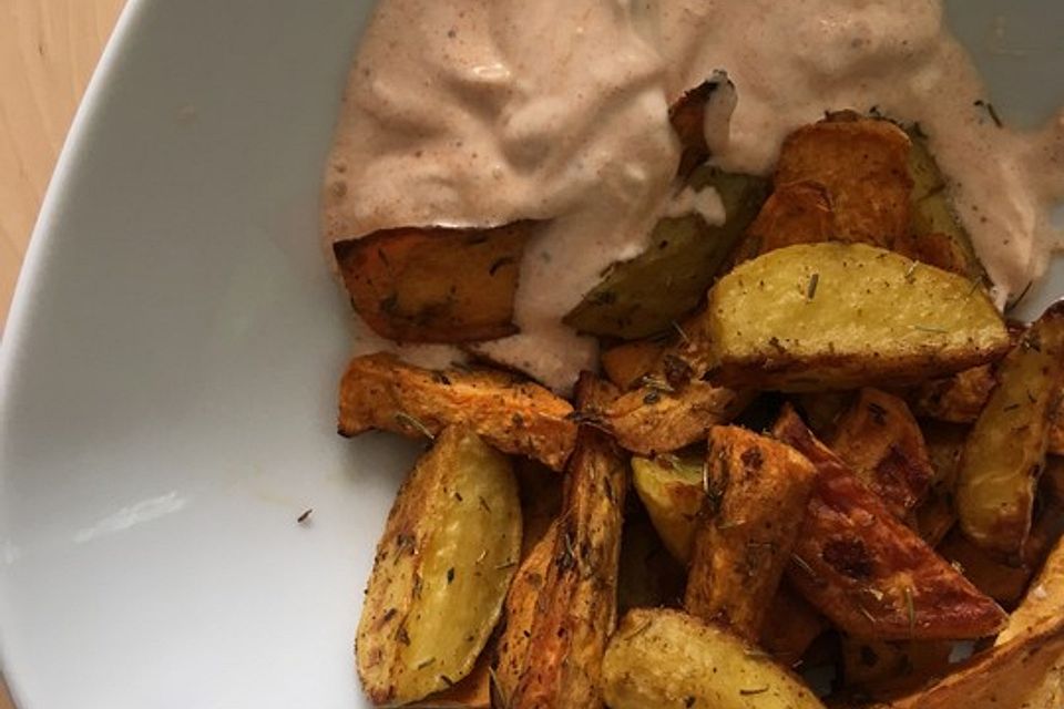 Potatoe Wedges mit Paprika-Frischkäse-Dip