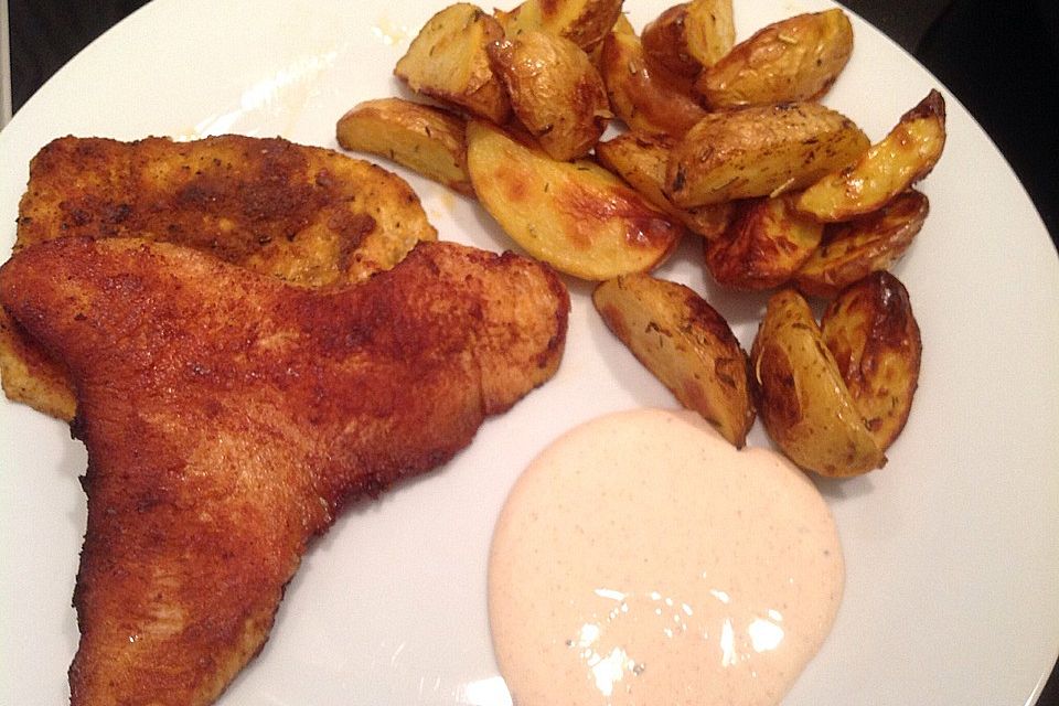 Potatoe Wedges mit Paprika-Frischkäse-Dip