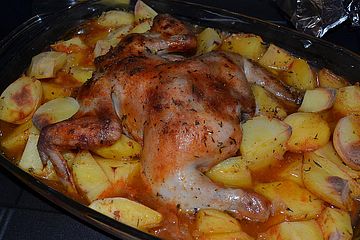 Hühnchen mit Kartoffeln und Paprika
