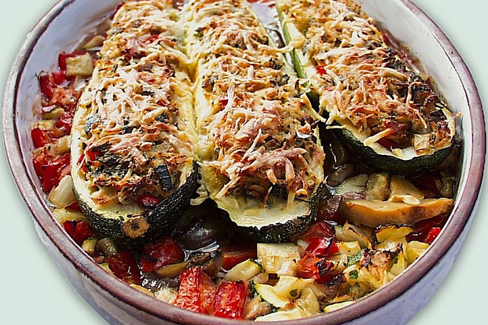 Ofenzucchini mit Thunfischfüllung