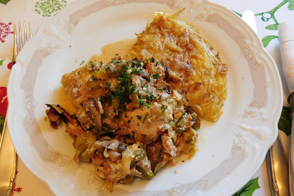 Hähnchenbrustfilets in Porree - Champignon - Sahne