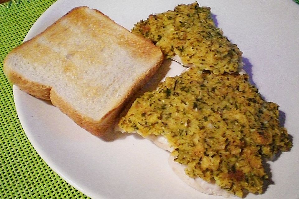 Putenschnitzel mit Senf - Kräuterkruste