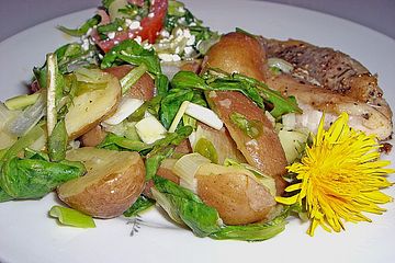 Kräuterjules Wildkräuter - Kartoffelsalat mit Seeteufelfilet