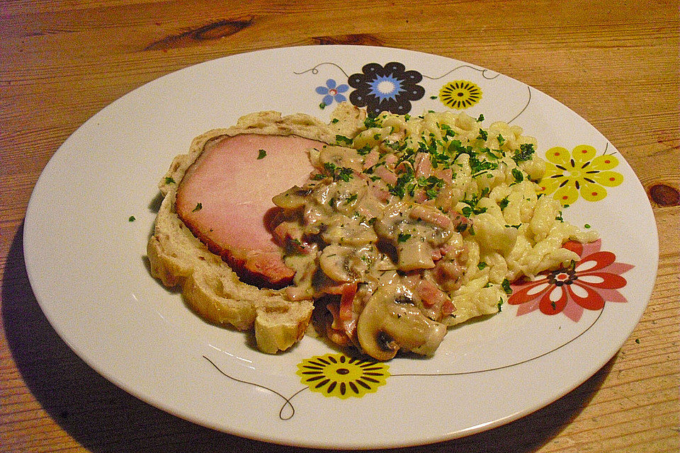 Nudeln mit Schinken - Champignon - Soße