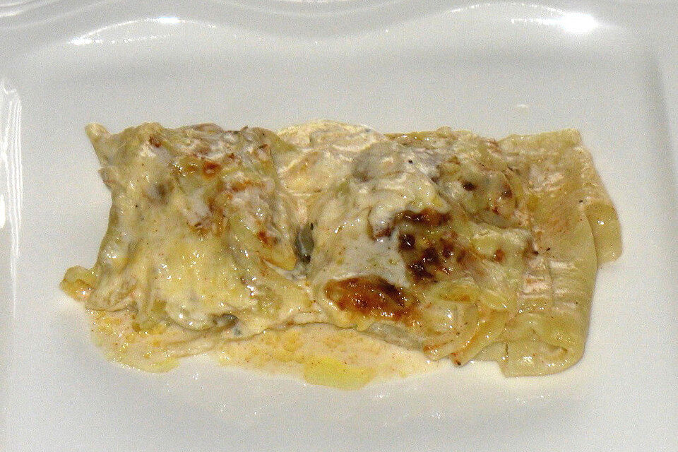 Maultaschen in Sahne mit Käse überbacken